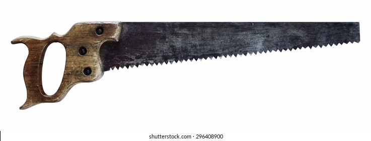 vieja sierra oxidada aislada en fondo blanco, vector