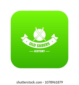 Old saber icon green vector isolated on white background