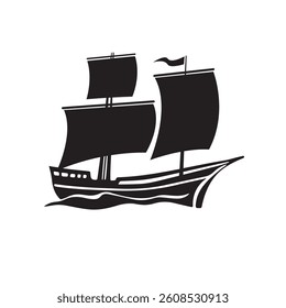 An old sail boat icon silhouette on white background