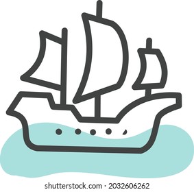 Altes Segelboot, Vektorgrafik, auf weißem Hintergrund.