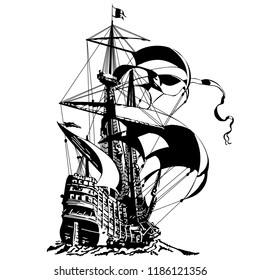 old sailboat black silhouette isolated on white background vector