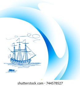 Old Sailboat Detailed Drawing Background Stock Vector (Royalty Free