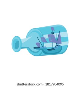 old sailboat in glass bottle on white background vector illustration design