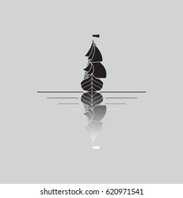 An old Sailboat isolated on the background. Vector illustration concept for your business design.  Clean and minimalistic symbol.