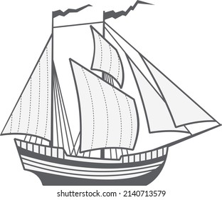 Old sailing ship. Brigantine icon. Pirate galleon