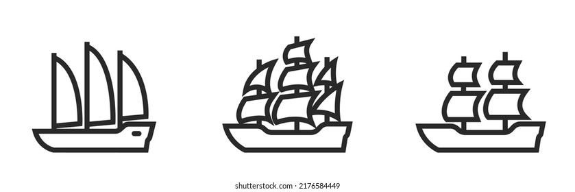 old sailing ship line icon set. classic sea vessel symbol. isolated vector image in simple style