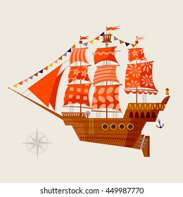 Old sailing ship. Nautical Collection. Vector illustration