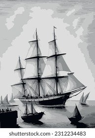 Ein altes Segelschiff im Hafen.