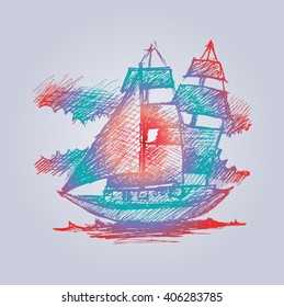 old sailing ship. sketchy style.