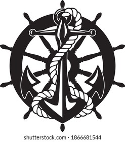 Altes Segelboot-Rad mit Anker-einzelne Vektorgrafik