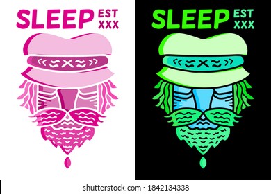 Old sailor, captain portrait hand drawn. Bearded old  man design illustration for poster, sticker, or apparel merchandise.With vaporwave/synthwave style, aesthetics of 80s.