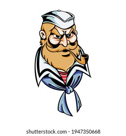 Old Sailor Head WiIth Pipe Illustration