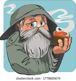 Alter Seemann mit Rohr. Cartoon-Charakter. Vektorgrafik.
