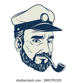 old sailor smoking pipe nautical gray element icon vector illustration design