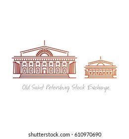 Old Saint Petersburg Stock Exchange vector line art illustration in two sizes