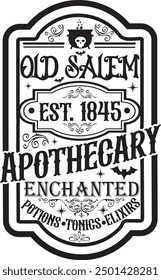 Old Salem Apothecary Enchanted Vintage Halloween T shirt Design