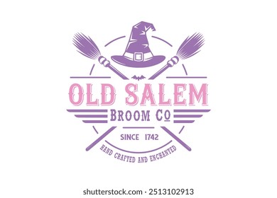 Old salem broom co, Rétro Halloween Sorcière Typographie Conception de T-shirt