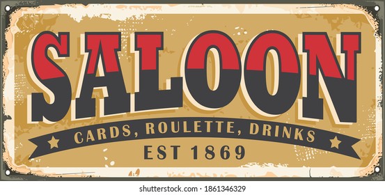 Old saloon sign design concept. Vintage wild west souvenirs and plates theme. Vector retro Americana.