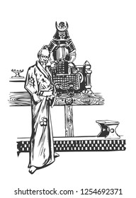 Old samurai stands before the Emperor