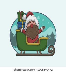 Old santa claus distributes gifts by riding his chariots 