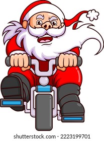 Der alte Santa-Claus mit dem langen Bart fährt sehr schnell zum Fahrrad
