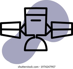 Old satelite in space, icon illustration, vector on white background