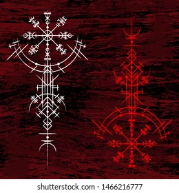 Old scandinavian runic grunge circle symbol isolated on dark background