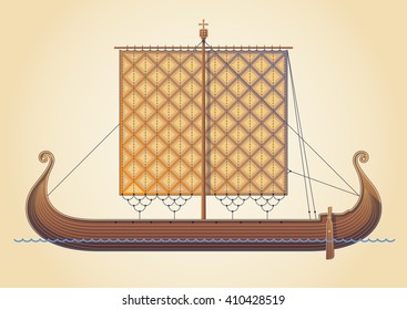 Old scandinavian ship. Viking ship - vector illustration