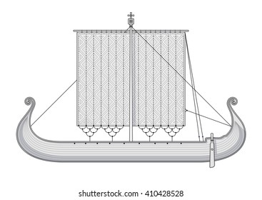 Old scandinavian ship. Viking ship - vector illustration