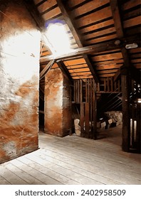 Old scary abandoned attic destroyed by time