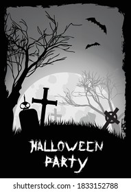 Old scary cemetery with gravestones and crosses. Special for Halloween. EPS 10