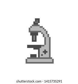 Old school 8 bit pixel art microscope icon isolated on white background. 