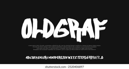 Old school Alphabet Original Graffiti Font, Hip Hop style , Uppercase and Number with black background. Vector illustration 