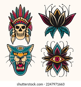 Old school american tattoo design illustration with detailed vector