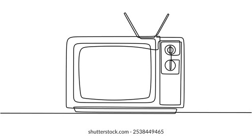 TV analógica de la vieja escuela en dibujo continuo de una línea. Diseño minimalista de televisión retro dibujado a mano.