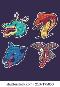 old school animals set vector illustration