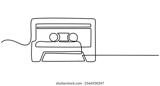 Old school audio cassette continuous line vector illustration, One continuous line drawing of audio cassette tape with notes. Retro and nostalgic music and mixtape concept for web banner in simple.