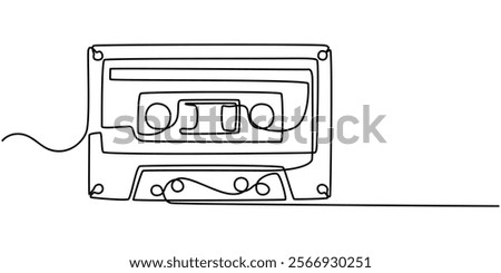 Old school audio cassette continuous line vector illustration, One continuous line drawing of audio cassette tape with notes. Retro and nostalgic music and mixtape concept for web banner in simple.