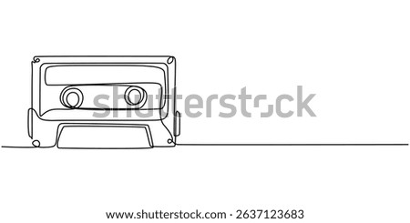 Old school audio cassette continuous line vector illustration, One continuous line drawing of audio cassette tape. Retro and vintage music and mixtape concept in simple linear style. Editable stroke.