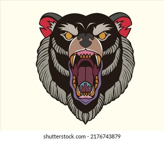 old school bear head tattoo