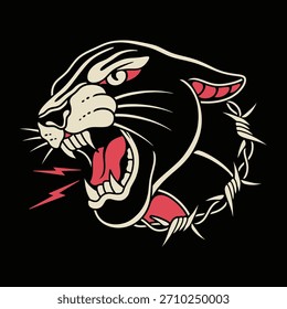 Old school big cat tattoo design iilustration