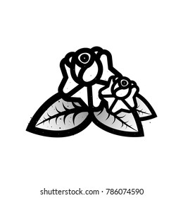 Old school black white tattoo with rose.  Vector illutration 