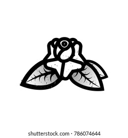 Old school black white tattoo with rose.  Vector illutration 