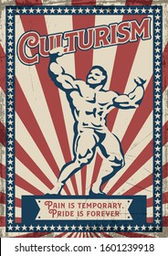 Old School Bodybuilder Posing Retro Poster Style 