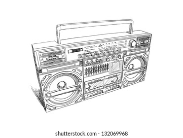 Old school boombox on white background