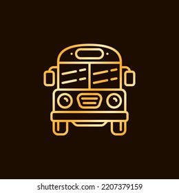 Old School Bus vector concept golden thin line icon or logo element on dark background 