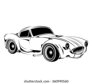 old school car. Muscle car. Print for poster or t-shirt. Vintage American Muscle Car Vector Silhouette. Muscle car templates for icons and emblems isolated on white background.