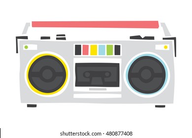 Old school cassette player cartoon hand drawn style isolated vector illustration