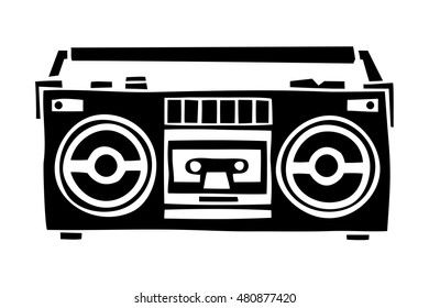 Old school cassette player cartoon hand drawn style isolated vector illustration