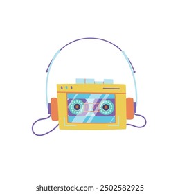 Old school cassette player and headphones